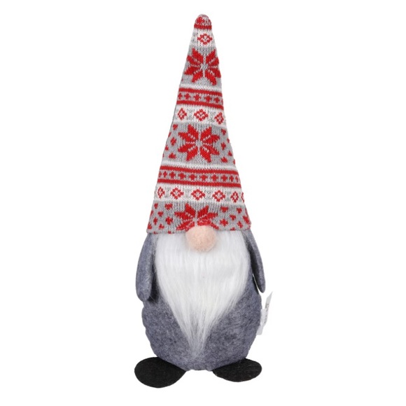 NWT-14” Gray Christmas Holiday Gnome Decorstion w/ Red, White & Gray Sweater Hat - Picture 3 of 17
